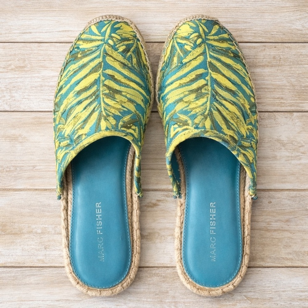 Marc Fisher Palm Leaf Slip On Jute Espadrille Size 9.5M Summer Resort Vacation